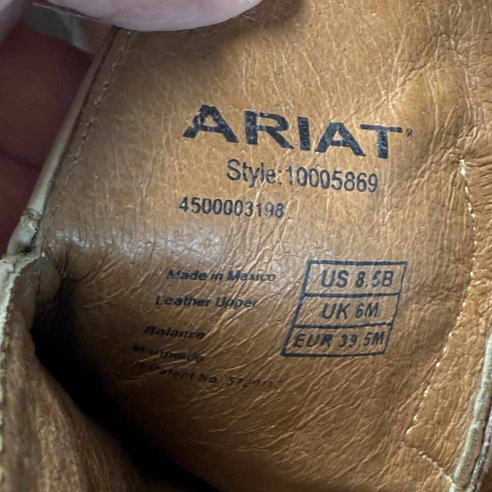 Ariat Boots Leather Size 8.5B Brown With Red White Blue Embroidery Style10005869